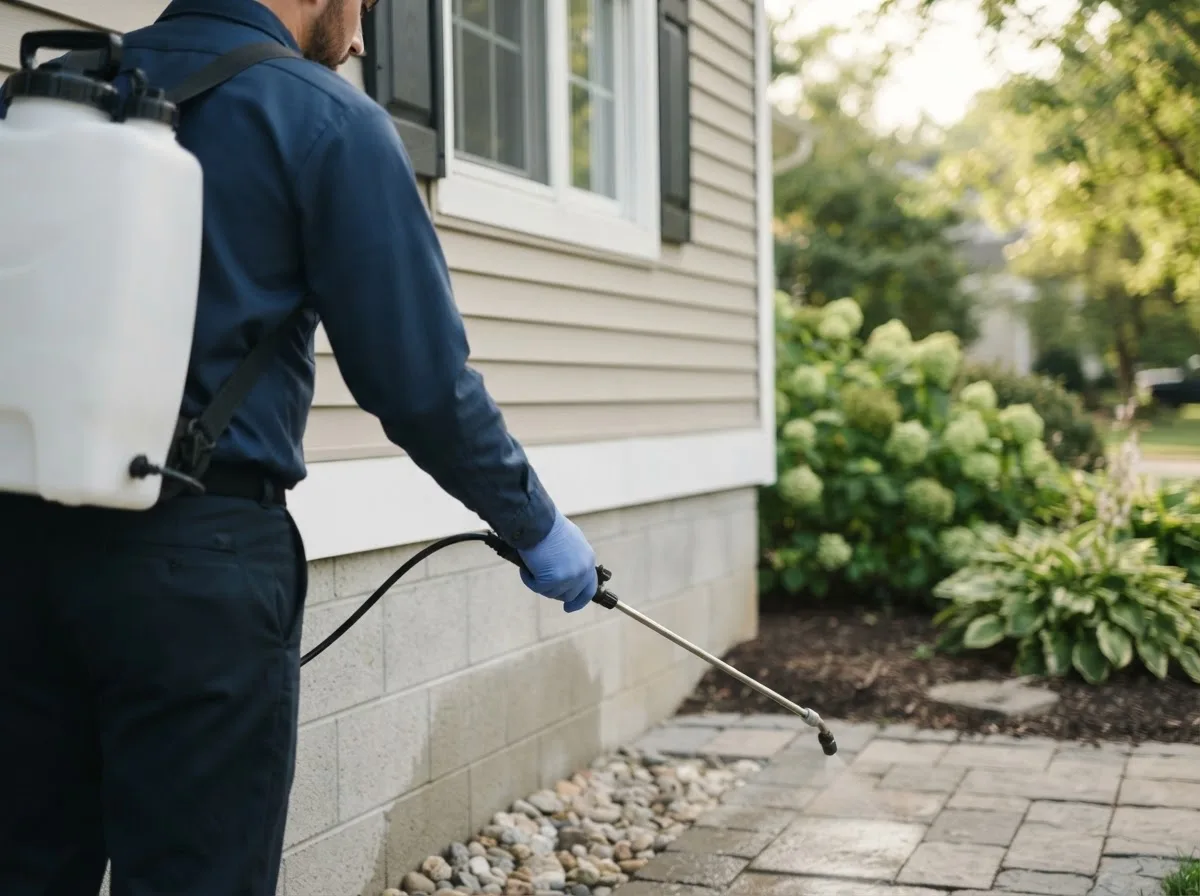 Pest control technician inspecting a home in Patterson, MO